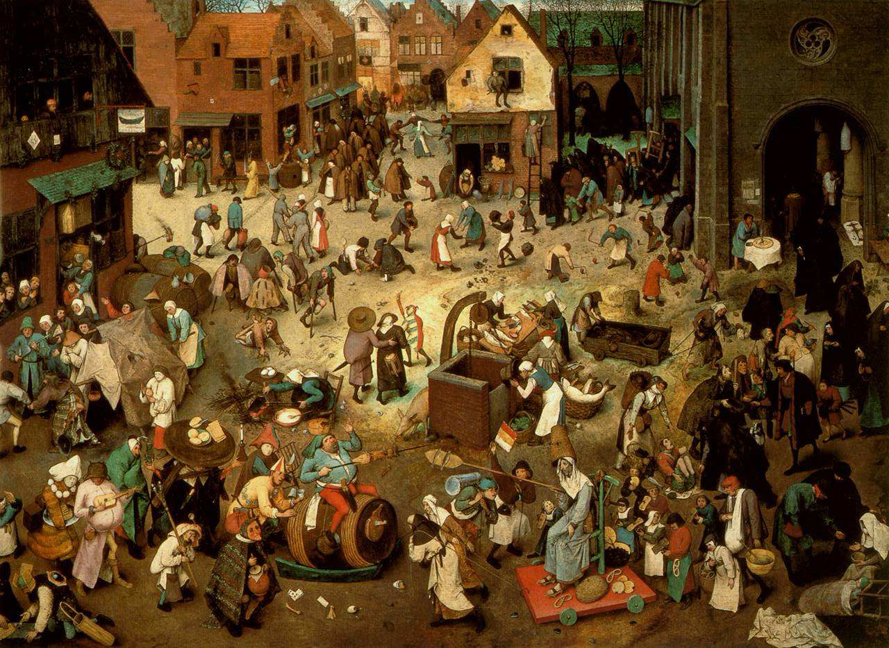 Der Kampf wischen Karneval und Fasten, Pietre Bruegel il Vecchio, 1559, Kunsthistorisches Museum, Vienna.