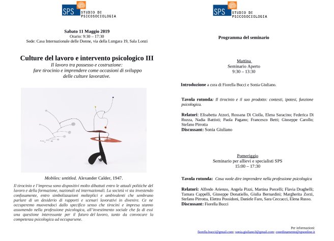 Locandina Seminario Culture Lavoro III 11 Maggio 2019_